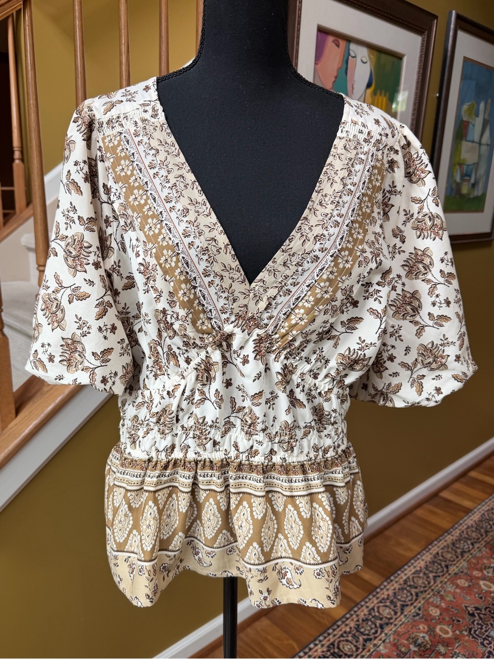 LOFT V-neck elastic waist blouse (XL)
